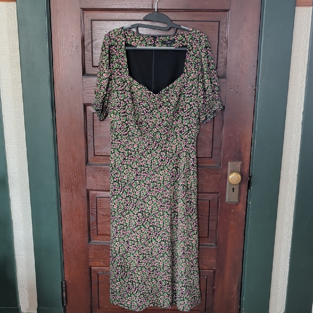 J Crew Sweetheart Neckline Floral Smocked Sleeve Midi Dress 12 - Picture 2 of 14